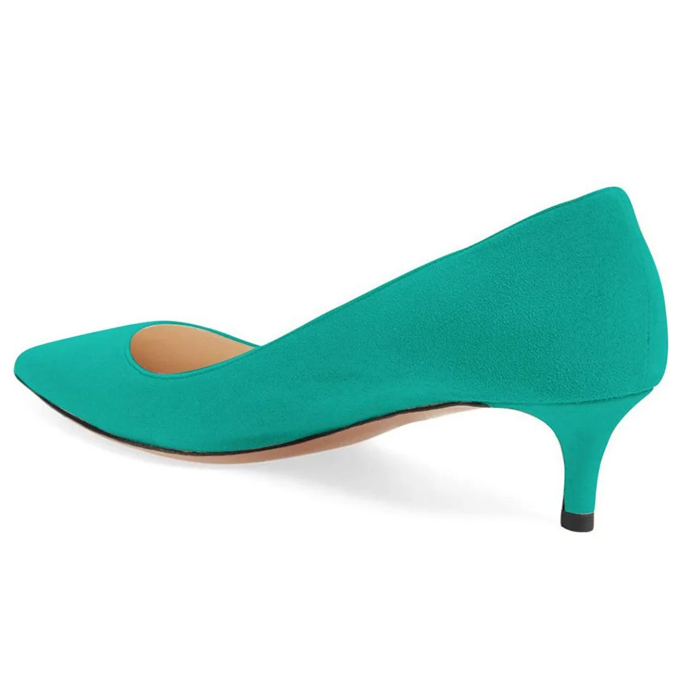 Women's Turquoise Vegan Suede Shoes Pointed Toe Kitten Heels