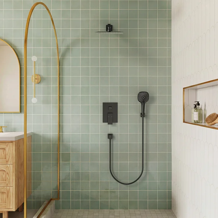 Wall Mount Rainfall Shower System in Matte Black M6646BI-10BL