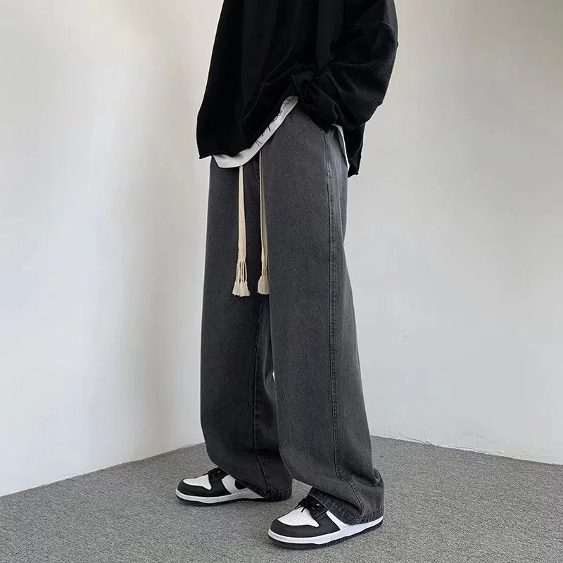 2022 Streetwear Baggy Jeans New Spring Autumn Men Korean Fashion Loose Straight Wide Leg Cargo Pants Male Brand Clothing Black