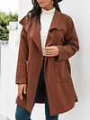 Fashion Loose Solid Color Long Sleeves Lapel Cardigan Woolen Outerwear