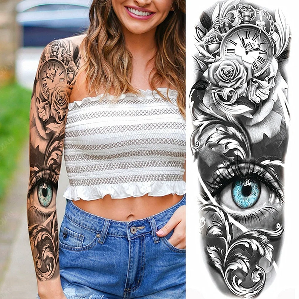 1pc Women Waterproof Temporary Tattoos Stickers Thighs Cool Hipster Skull Mermaid