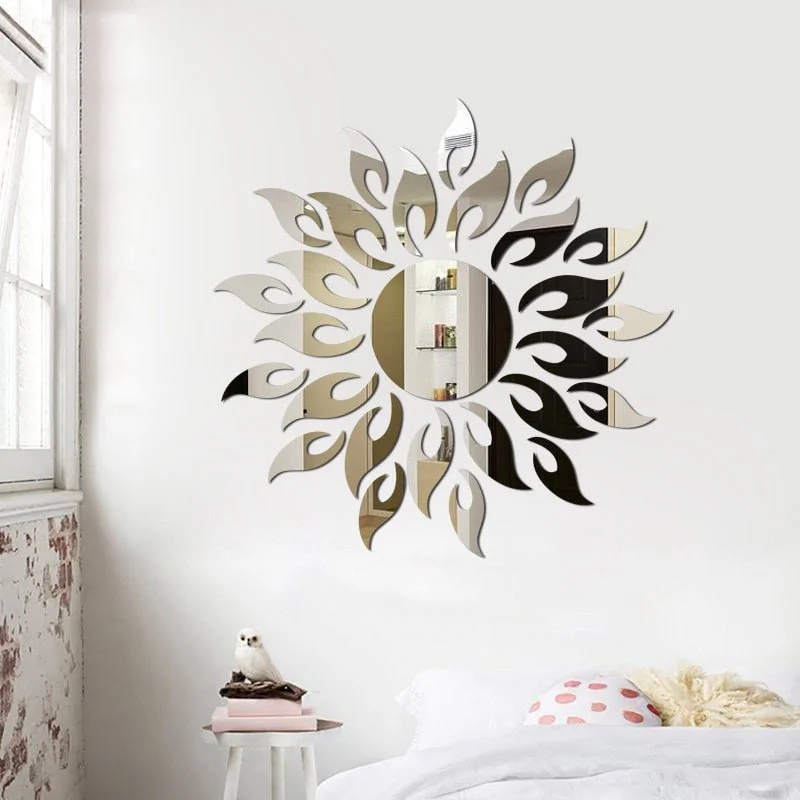 2021 New Sun Flower Wall Stickers Mirror Stickers Decal  For Living Room Bedroom Bathroom Nordic Decor Vanity Small Mirror