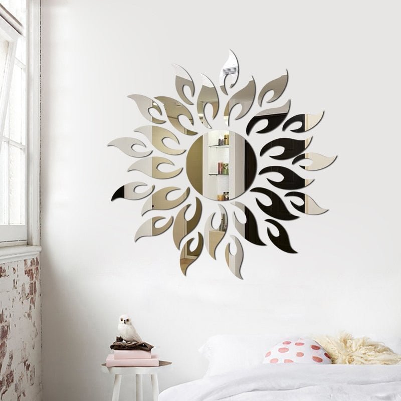 2021 New Sun Flower Wall Stickers Mirror Stickers Decal For Living Room Bedroom Bathroom Nordic Decor Vanity Small Mirror