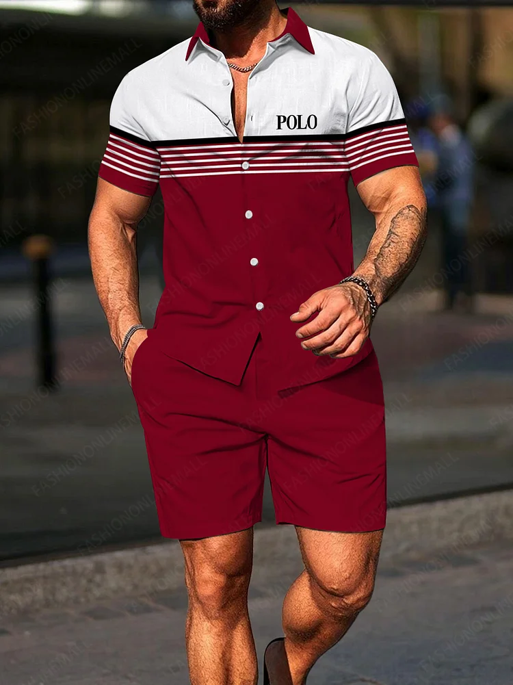 Men's casual printed short sleeved two-piece set