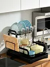 2 Tier Dish Drying Rack with Utensil Holder and Cup Rack Double Layer Sink Drain Rack with Drain Board for Apartment Kitchen Counter