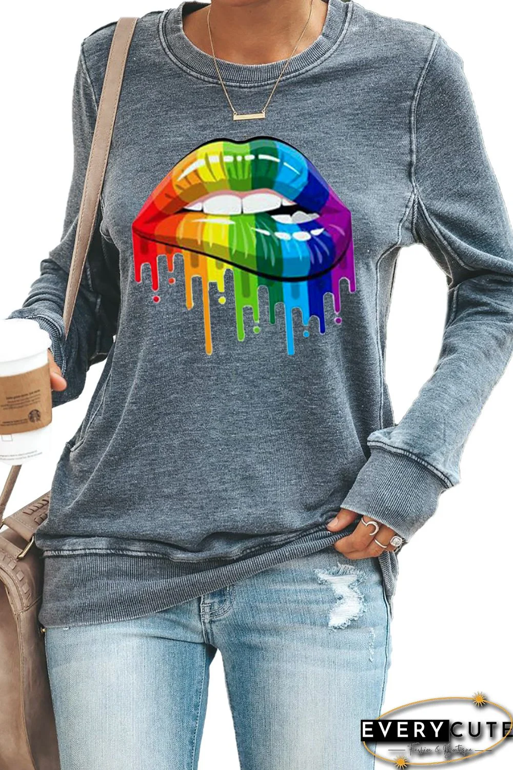 Tie-Dye Lip Gray Sweatshirt