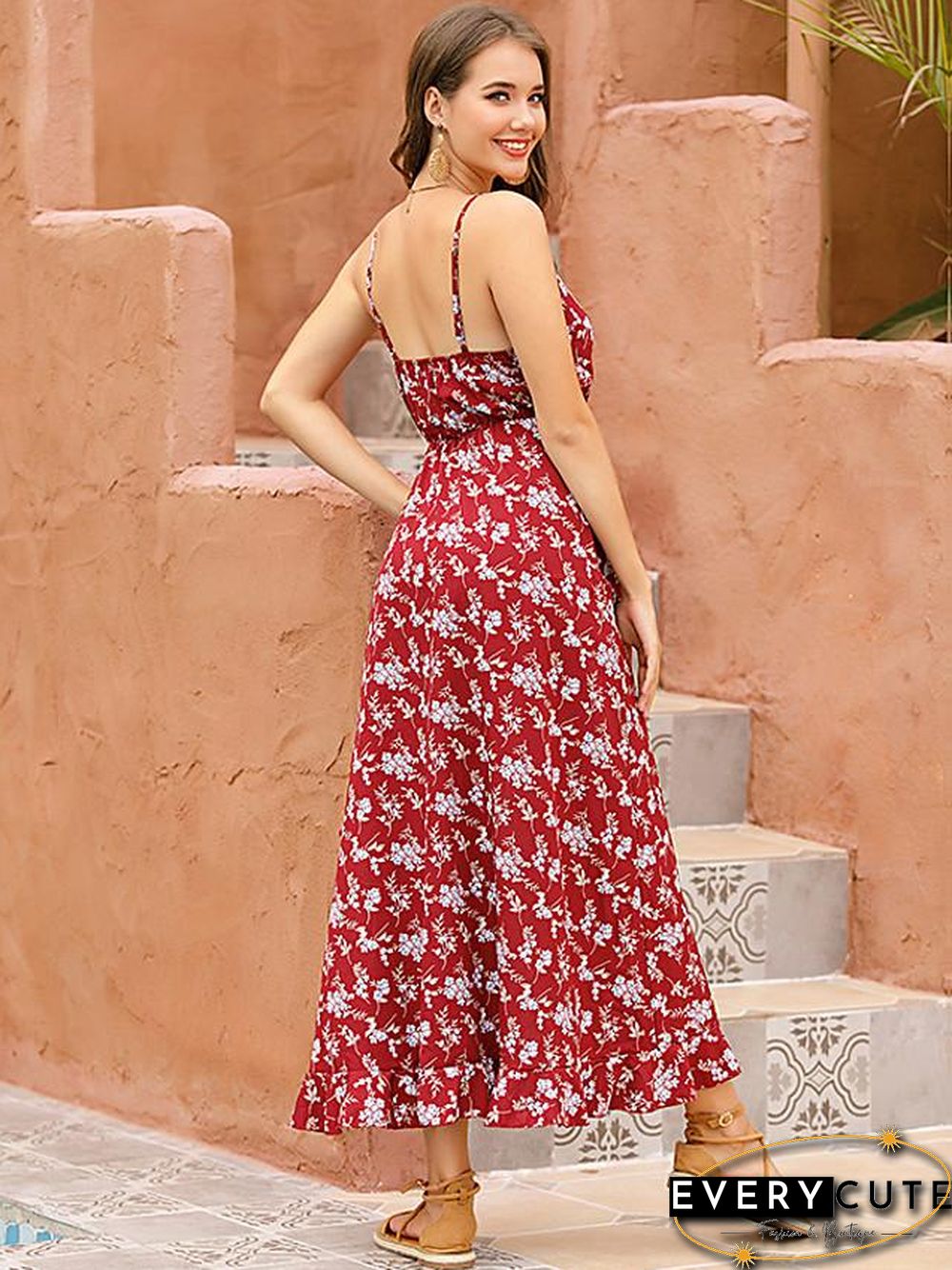 Women's Strap Dress Maxi long Dress Sleeveless Floral Plus High Low Print Summer Casual Blue Wine S M L XL