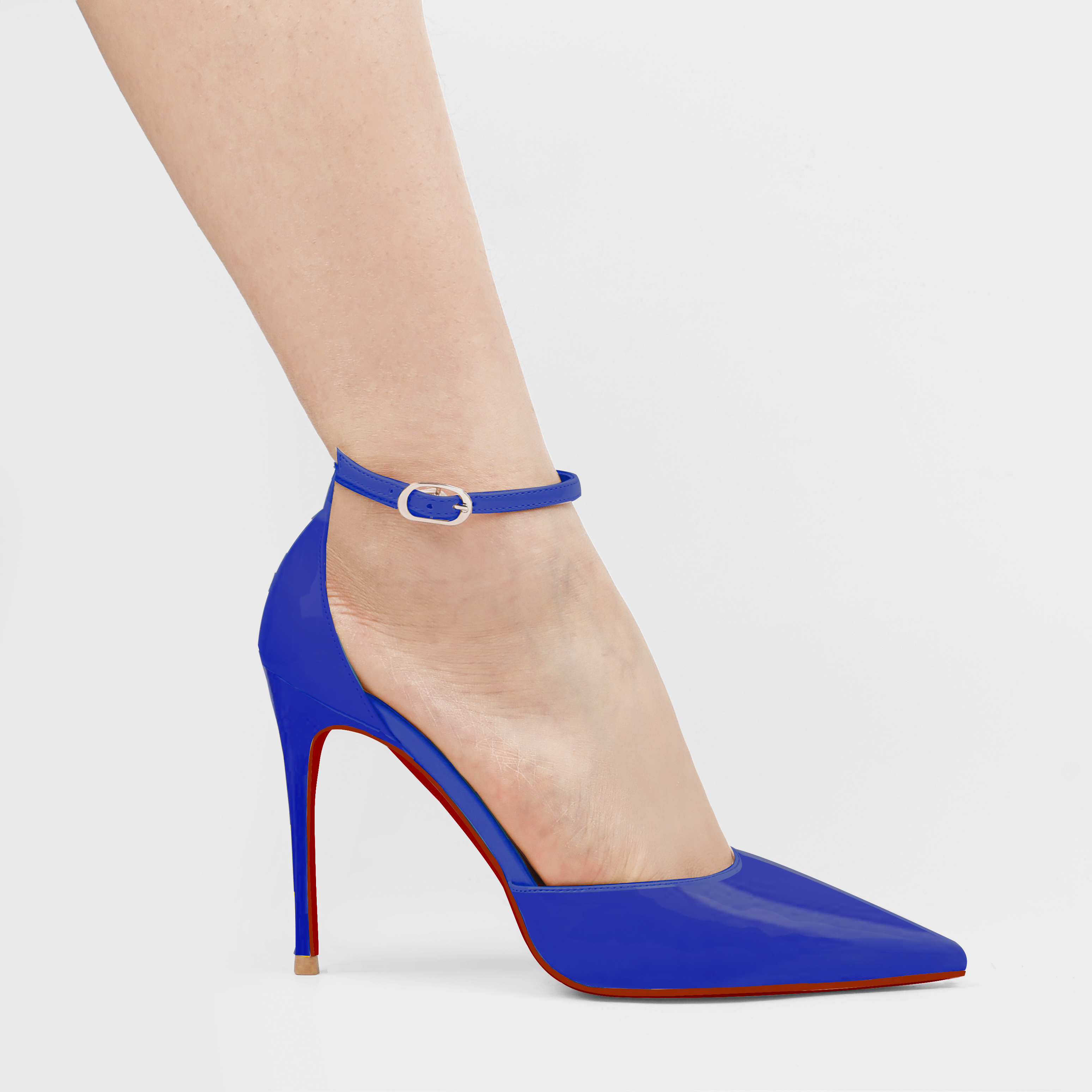 3.94" Women's Ankle Buckle Pointed Toe Pumps Wedding Party Red Bottoms High Heels-MERUMOTE