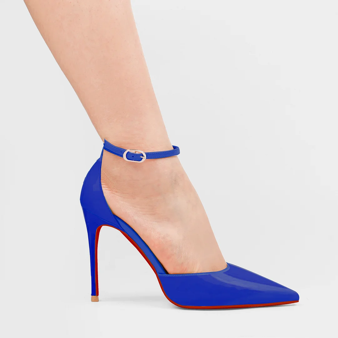 3.94" Women's Ankle Buckle Pointed Toe Pumps Wedding Party Red Bottoms High Heels-MERUMOTE