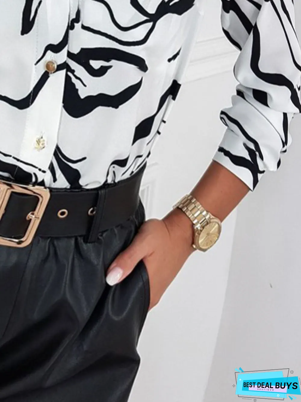 Shirt Collar Loose Abstract Blouse