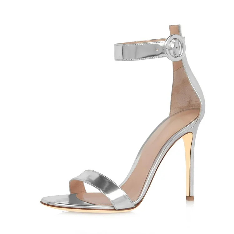 VDCOO Silver Metallic Office Heels with Ankle Strap Sandals Vdcoo