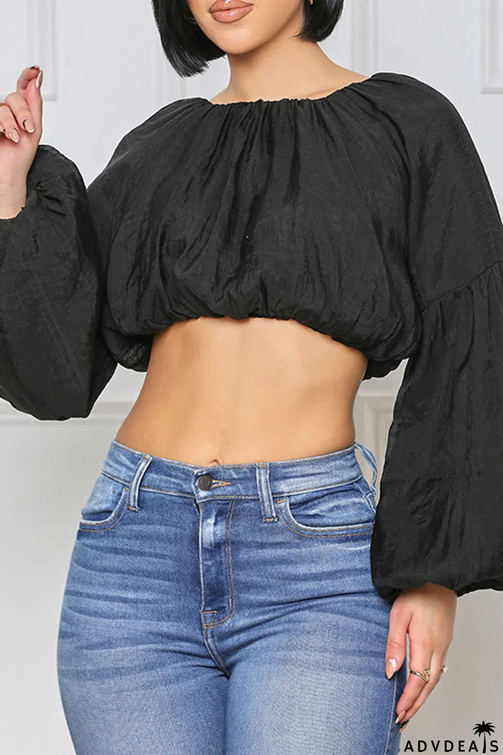 Light Green Casual Sweet Solid Split Joint Fold O Neck Tops