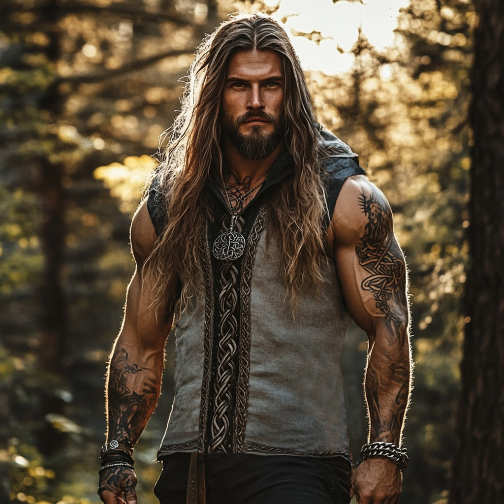 Comstylish Men's Viking Celtic Knot Art Linen Hooded Vest