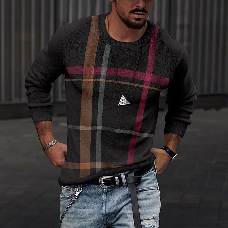 Fashion Color Contrast Stitching Round Neck Men's Top