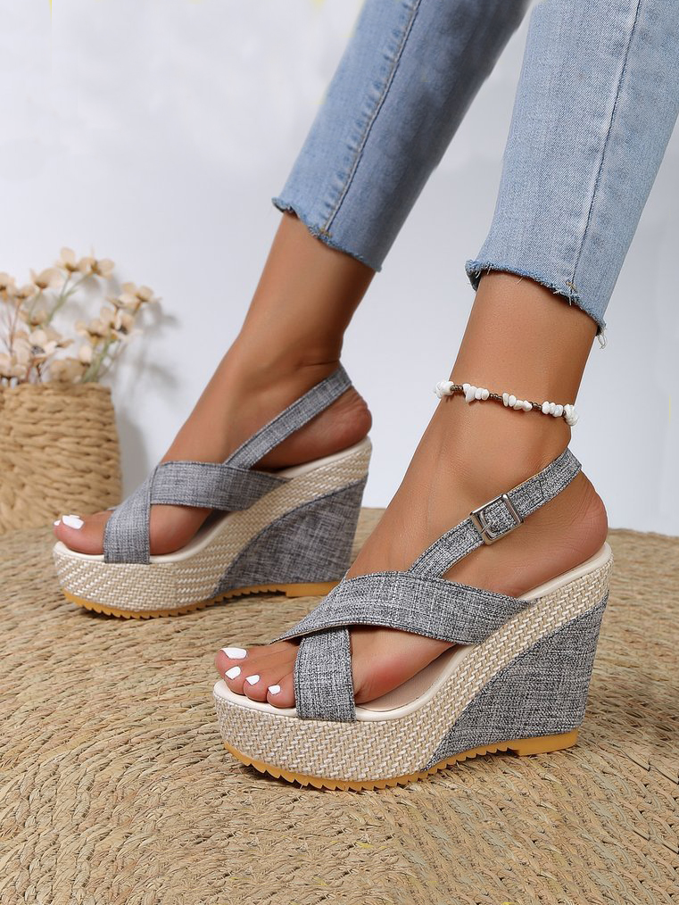 Platform Denim Beach Wedge Sandals