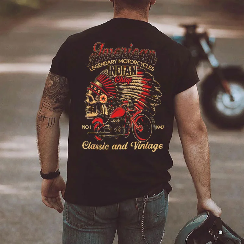 AMERICAN LEGENDARY MOTORCYCLES INDIAN CHIEF Print Men's T-shirt