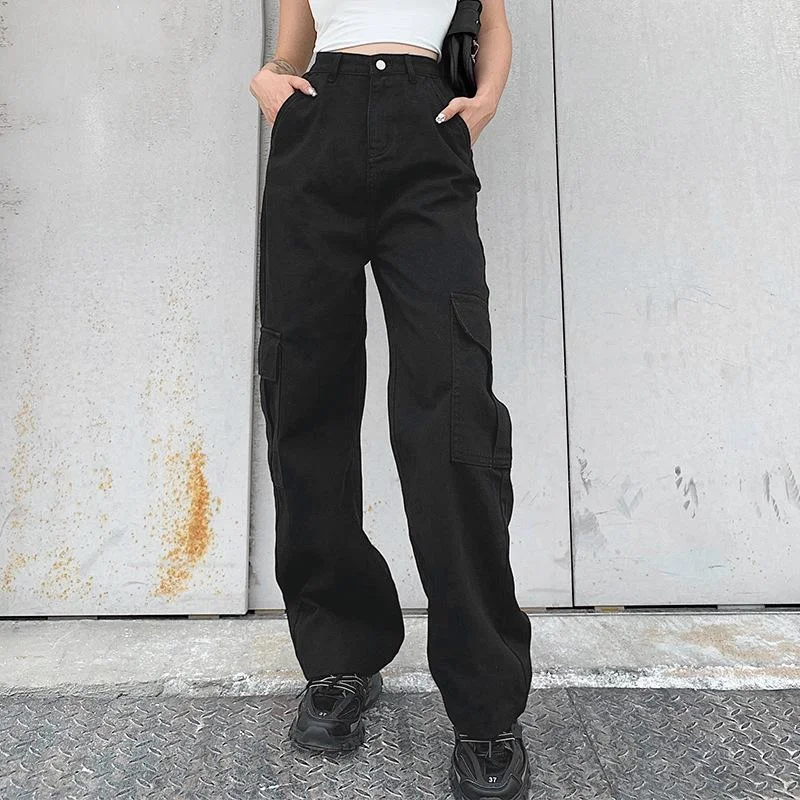 HIGH WAIST DENIM CARGO PANTS