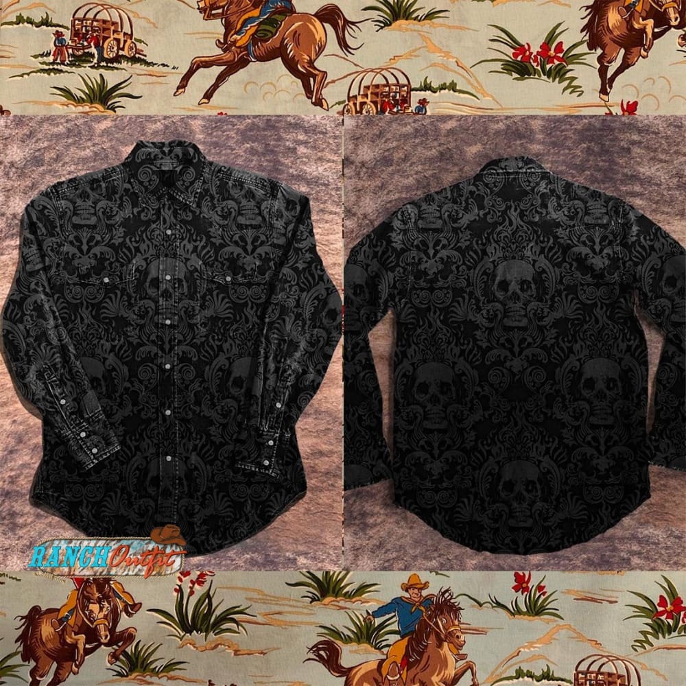Black Skull Vintage Print Casual Shirt Multicolor / S