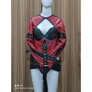 Pornhint Real Women Leather Bondage Bag Catsuit Straitjacket BDSM Arm binder Fetish Bodysuit Costume style bdsm or bondage gothic Mistress style