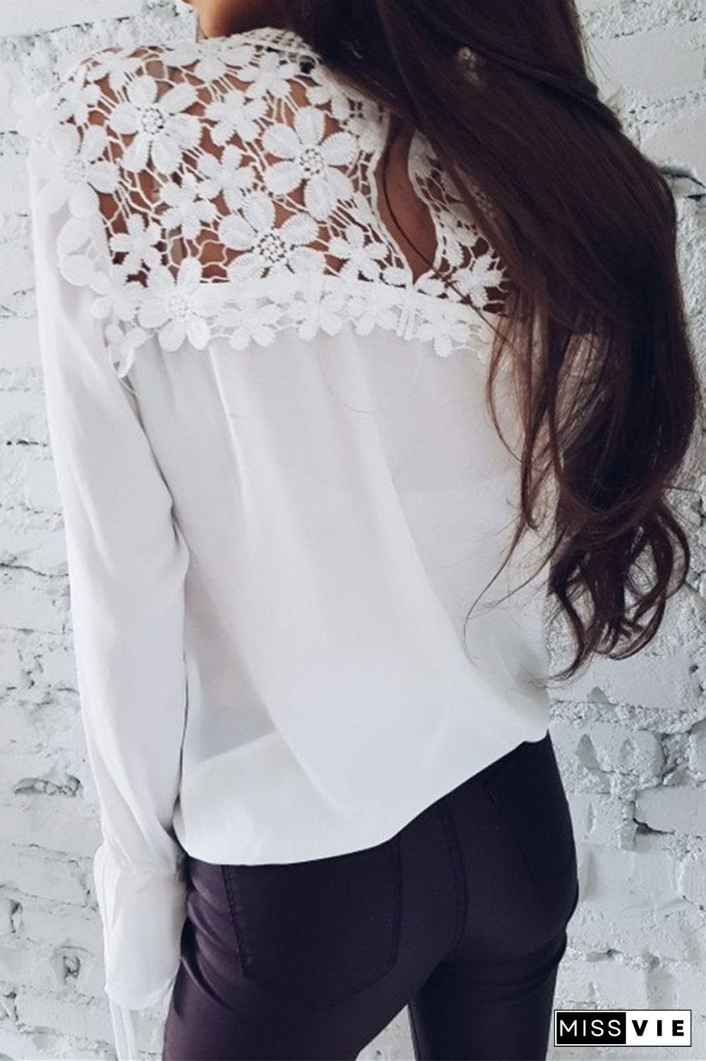 Lace Patchwork Chiffon Solid Blouse