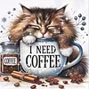 Coffee Cat-Partial 11CT Stamped Cross Stitch Bead Embroidery 36*36cm/14.17*14.17in tapestrymarket