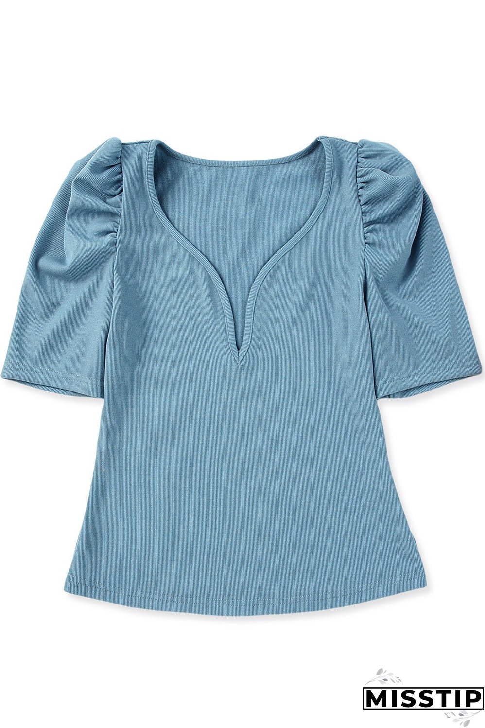 Ribbed Knit Ruched Sleeve Top