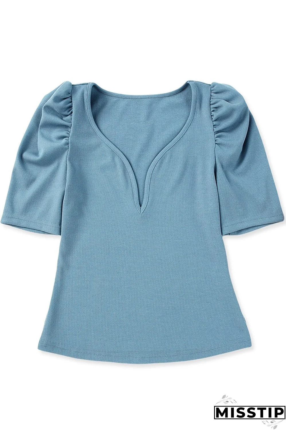 Ribbed Knit Ruched Sleeve Top