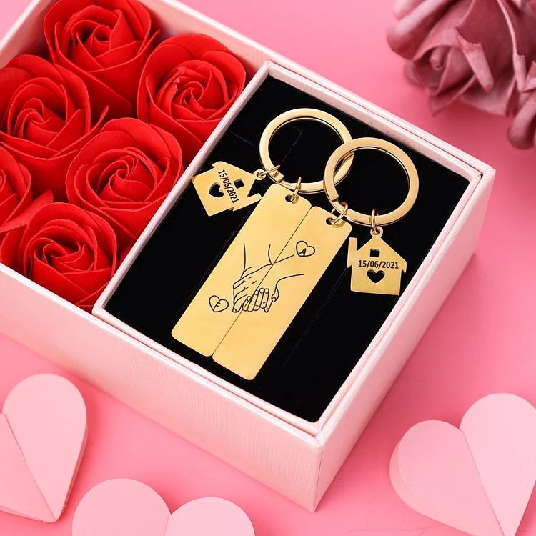 To My Man/My Love Keychain Holding Hands Couple Keychain Set Personalised Date Initial Keyring Matching Couple Gifts-Jessemade AU