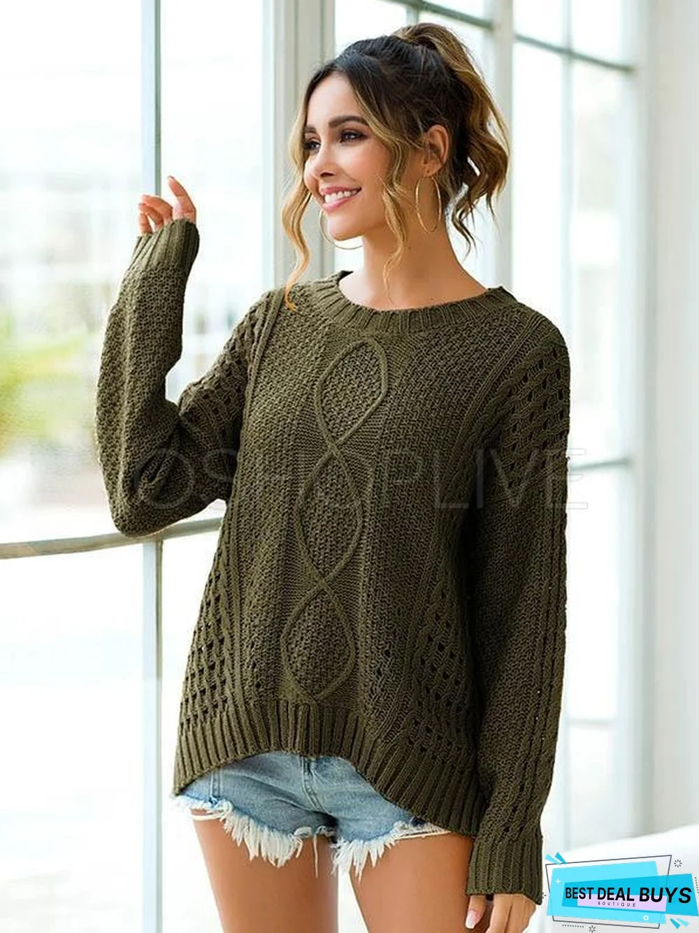 Loose Diamond Striped Hollow Knit Sweater