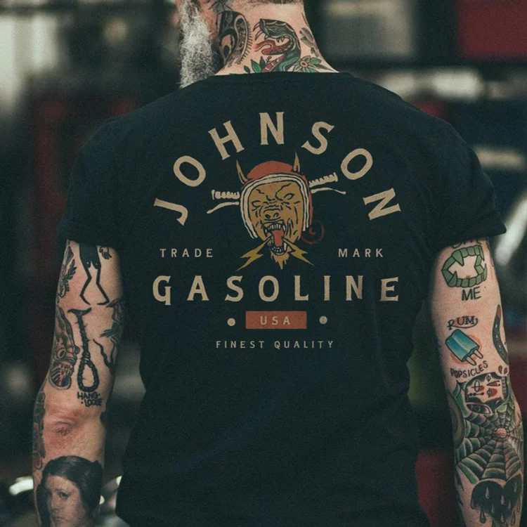 MOTOSUNNY Johnson Gasoline Helmet Black Print T-shirt 77cb