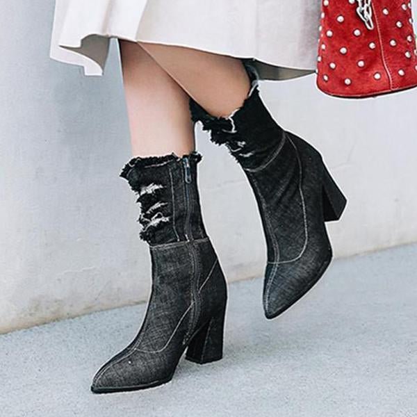 Unique Handmade Denim Middle Boots