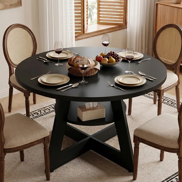Bestier Round Dining Table for 4-6 People, 47" Circle Kitchen Table with Storage Shelf, Thickened Dinner Table for Dining Room, Living Room, Apartment