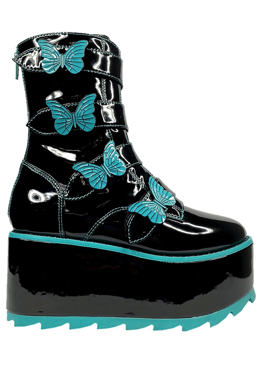 Karma Butterfly Platform Boots in Black Teal