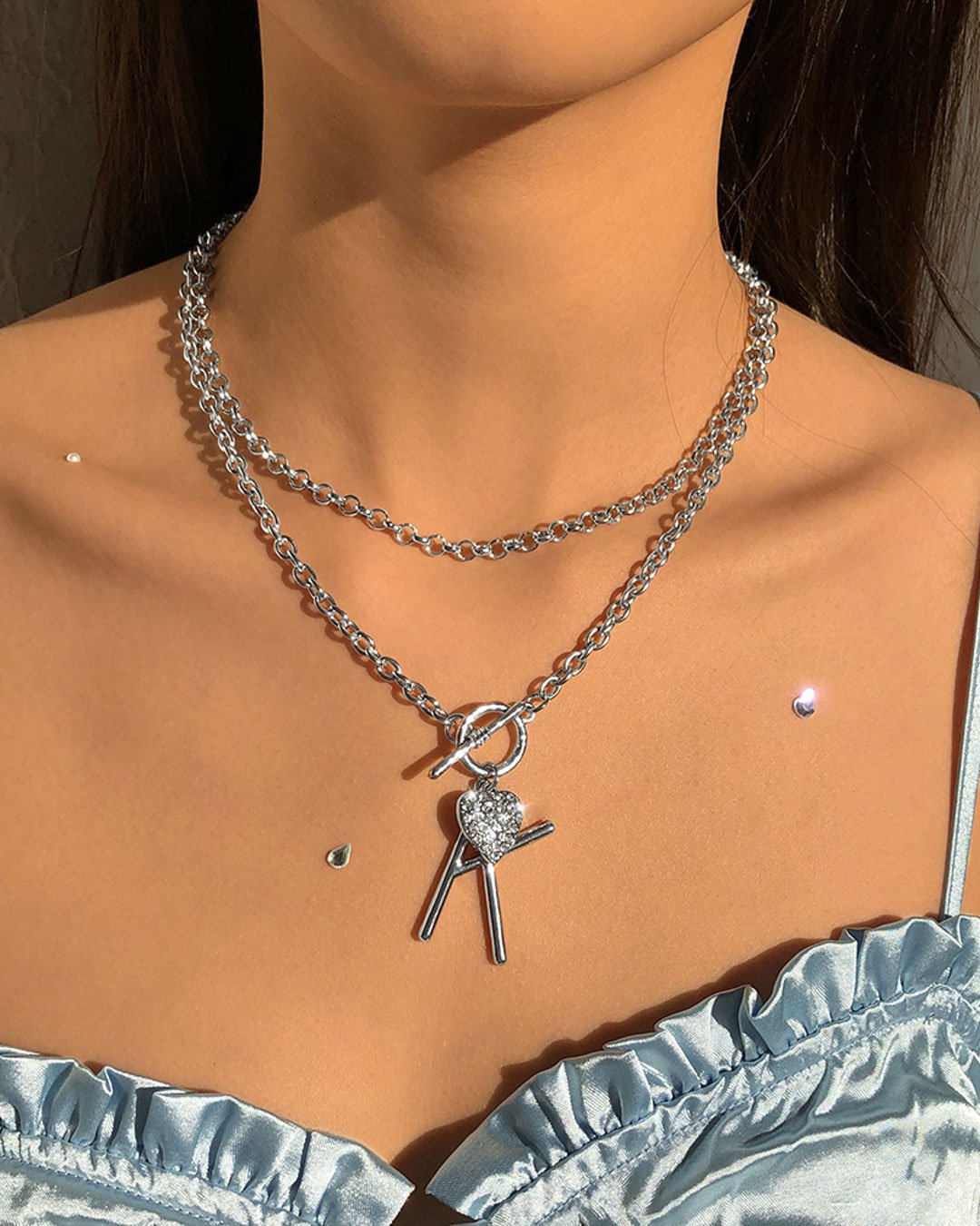 Fashionv-Diamond Cutout Geometric Necklace