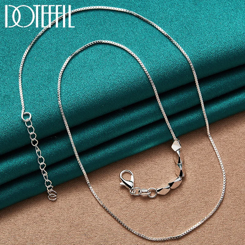 DOTEFFIL 925 Sterling Silver Box Chain Slide Smooth Geometric Bead Pendant Necklace For Women Man Jewelry