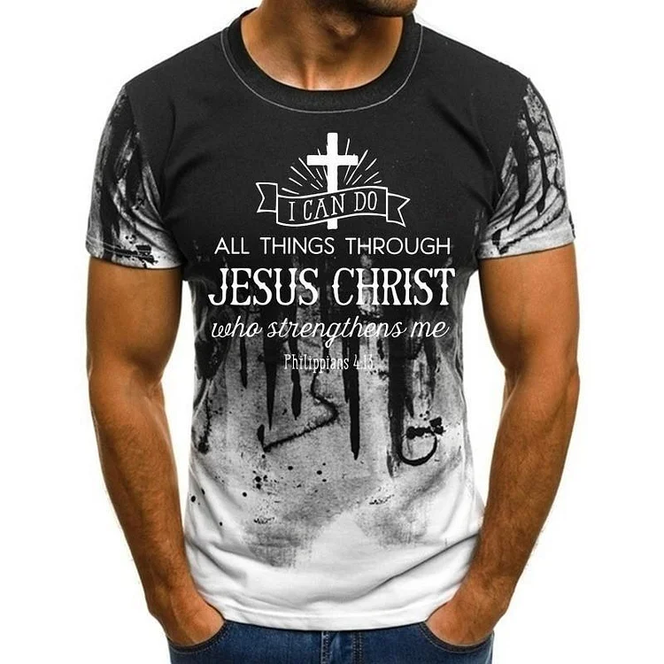 Retro Jesus Christ Cross Print Casual Short Sleeve Men's T-Shirts at Hiphopee