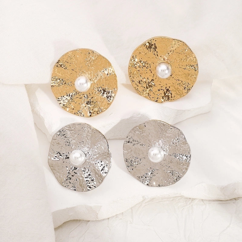 Vintage Style Minimalist Solid Color Alloy Plating Inlay Pearl Women's Rings Earrings3