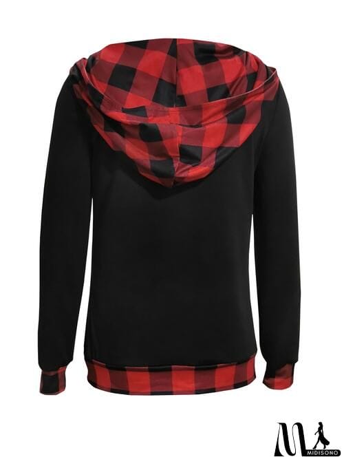 MidiSono - Plaid Long Sleeve Hooded Blouse