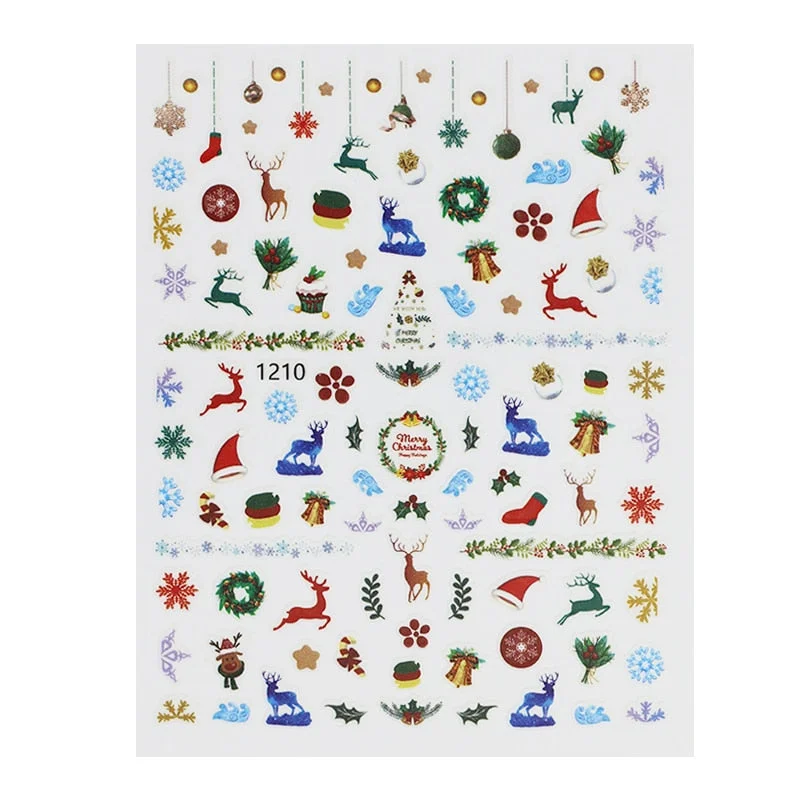 Christmas Nail Art Stickers Decals, Self-adhesive Stickers for Nails Santa Claus Snowflake Snowman for Christams Nail Decoration