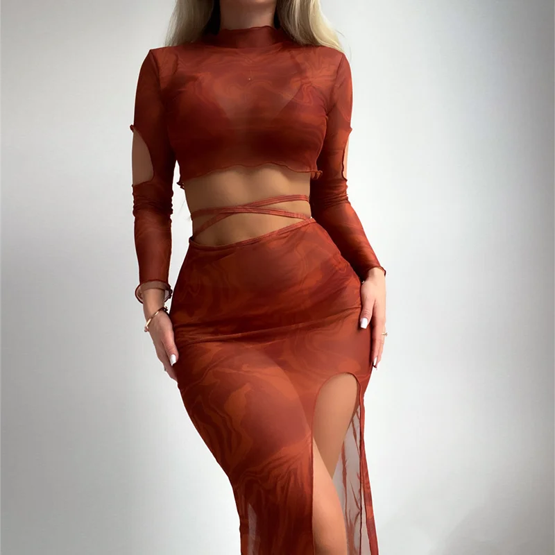 Uveng 2025 New Long Sleeve Dress Swimsuit Set Split Bikini Swimsuit