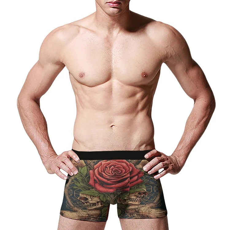 Boxer Briefs Skull Love Rose  customized, personalized, gift