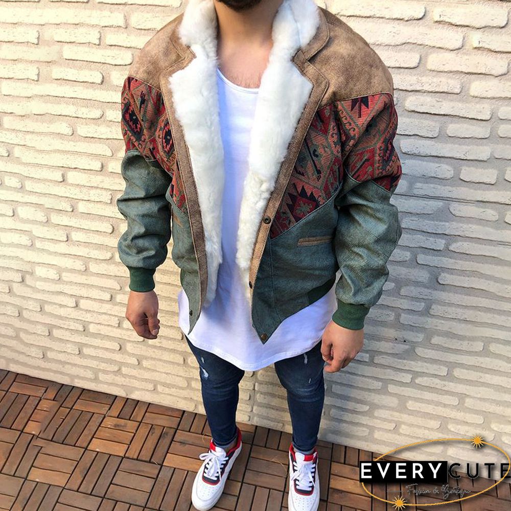 Fashion Splicing Plush Printed Color Single-Breasted Jacket Tt025