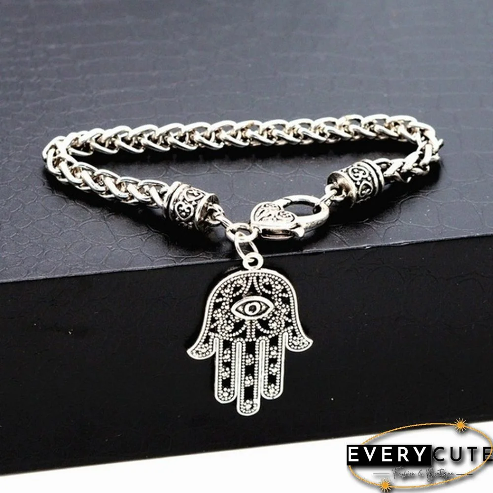 925 Sterling Silver Link Chain Bracelet Crystal Palm Hamsa Hand Charms Bracelet for Women Original Pulserias Jewelry