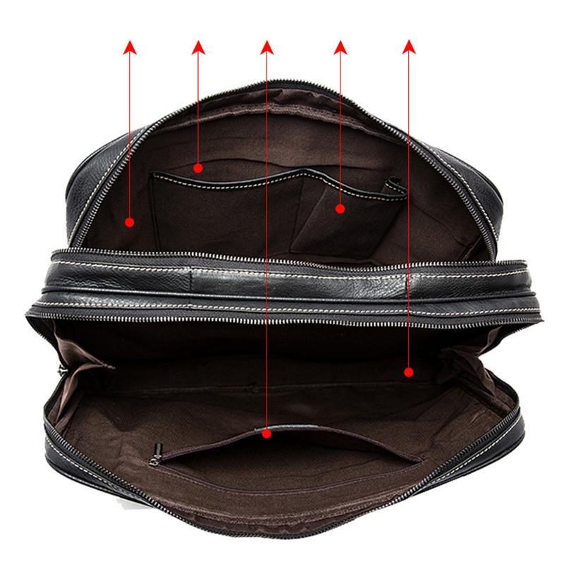 Fine Stitching Dual Top Handle Detachable Sling Strap Zip Top Genuine Leather Briefcase