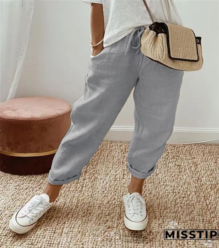 Women's Glamorous Cotton Linen Cropped Casual Pants