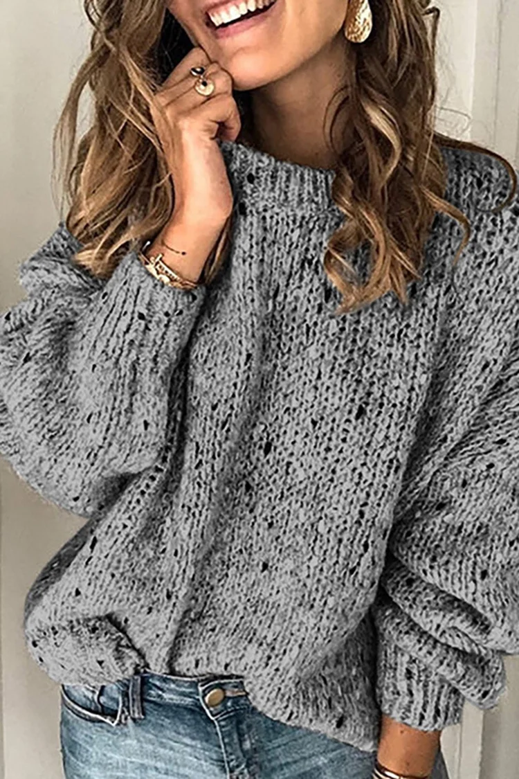 Vintage Solid Long Sleeve Crewneck Loose Sweater