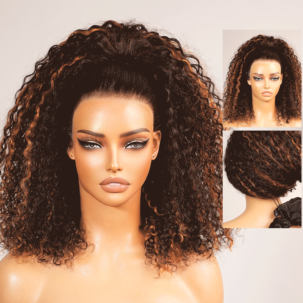 Megalook Flip Over Half Wig #P1B/30 Kinky Curl Drawsting Wig No Glue Need Endless Protective Styles Seamless With Hairline