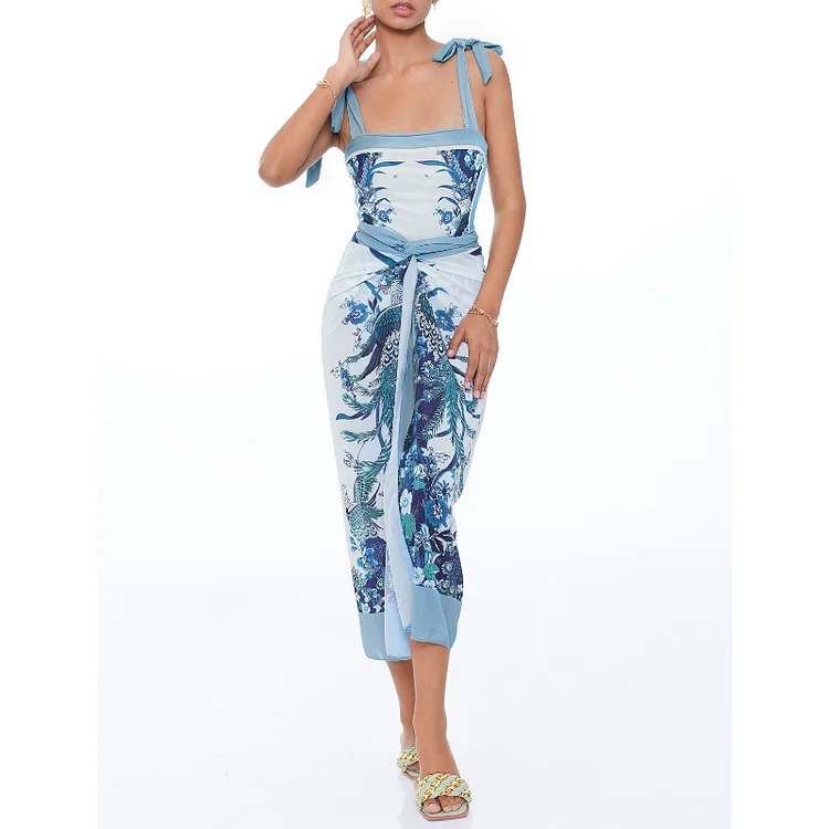 Reversible Tie-shoulder One Piece Swimsuit and Sarong/Skirt Flaxmaker