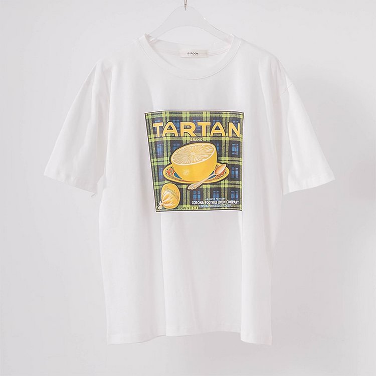 Lemon Print Round Collar Loose T-Shirt  - Modakawa modakawa