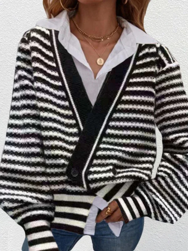 Women Long Sleeve V-neck Striped Women Knit Seawter Tops